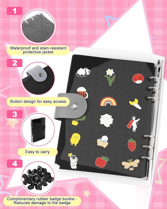 UCEC 8-Page Enamel Pin Display Book & 50 PCS Pin Backs, A5 Binder - Image 5