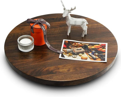 15 Inches Black Walnut Wood Lazy Susan, Solid Wooden Round Kitchen Turntable by MAGIGO
