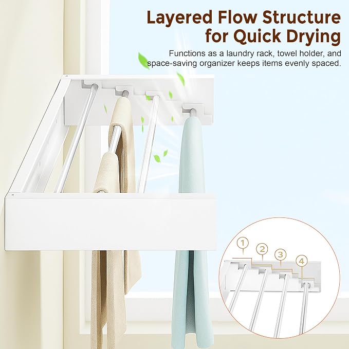 32” Foldable Clothes Drying Rack Wall Mounted - Image 5