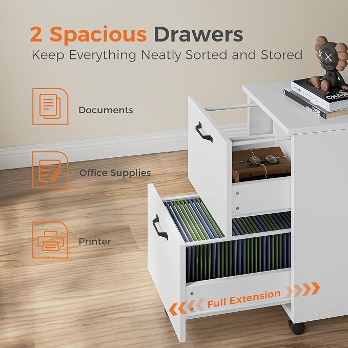 2 Drawer Filing Cabinet, Wood Rolling Filing Cabinets - Image 4