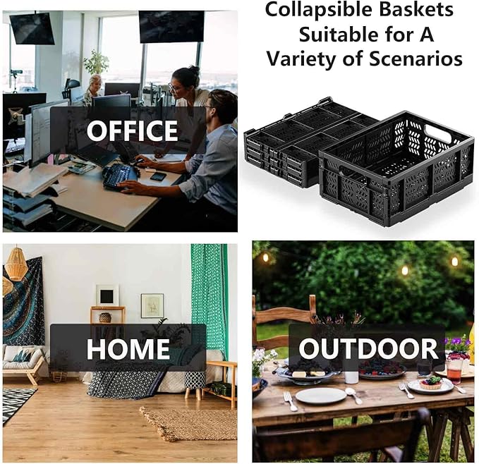 4-Pack Plastic Storage Crates, 20L Foldable Baskets, Collapsible Crates - Image 5