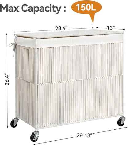 WOWLIVE Laundry Hamper with Wheels, 160L Handwoven Rolling Laundry Basket 3 - Image 4