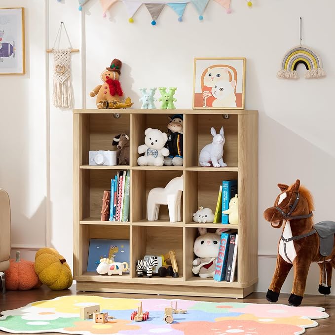 9 Cube Storage Book Shelf, Floor Standing 3-Tier Wood Cubby Bookcase - Image 8