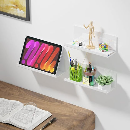 PAVSTINE Acrylic Wall Floating Shelves Set of 2, Wall Shelves White 12 Inch - Image 4