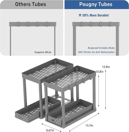 2PC Under Sink Organizer Rack 2 Tier Under Sliding Cabinet Basket Organizer - Image 2