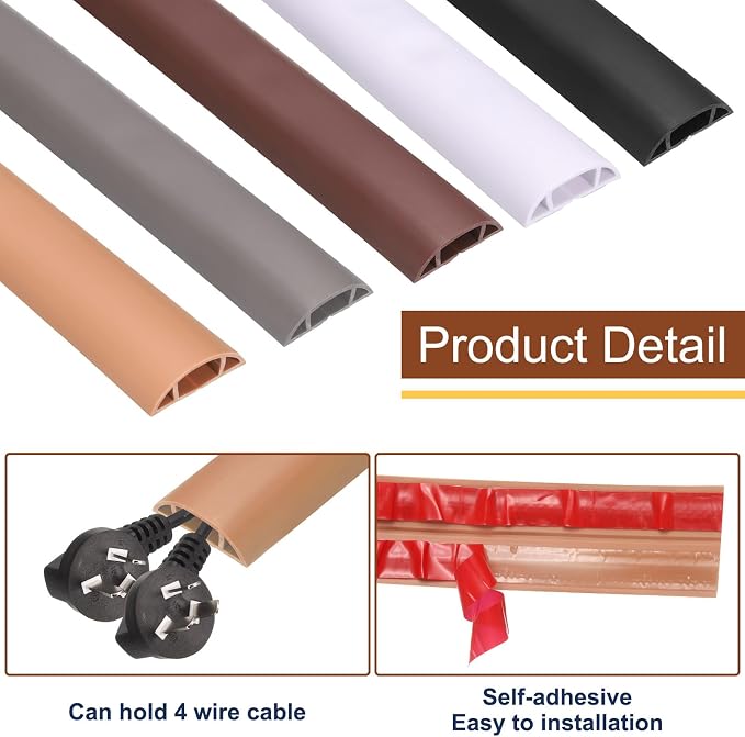 HARFINGTON 6ft Cord Cover Floor W0.6 x H0.33 Inner Channel PVC Hide Extension - Image 4