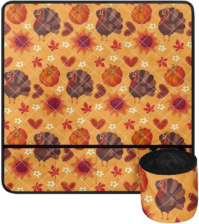 Gomyblomy Turkey & Pumpkin Washable Sewing Machine Mat, Thanksgiving Theme Fall by Gomyblomy