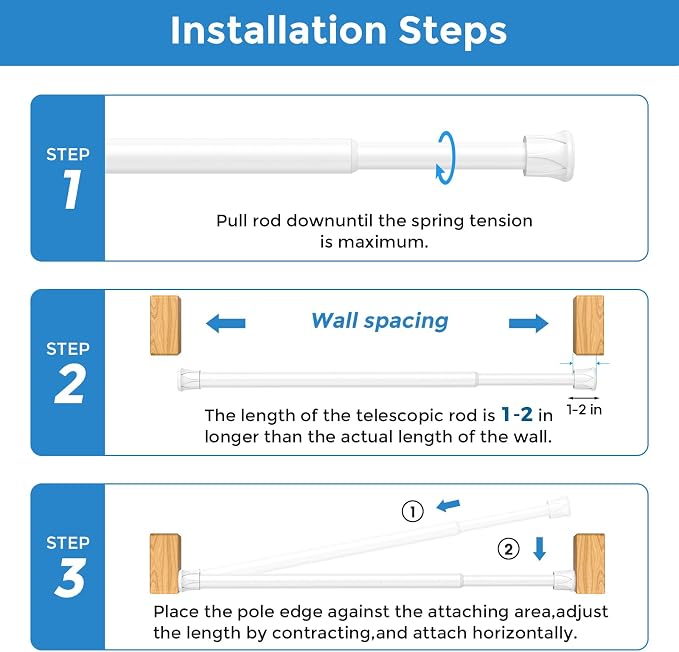 AIZESI Spring Tension Curtain Rods Short Tension Rod - Image 6