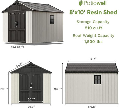 Patiowell 8 x 10 FT Resin Outdoor Storage Shed - Image 5