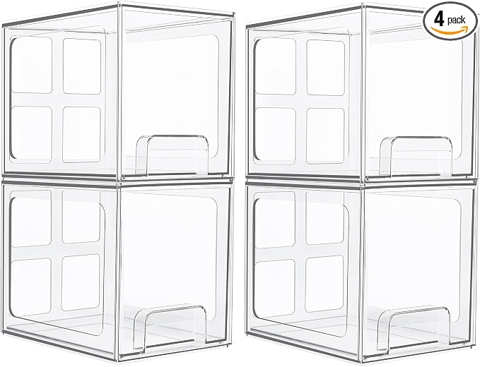 Vtopmart 4 Pack Stackable Storage Drawers, 6.6''Tall Acrylic Bathroom Makeup by Vtopmart