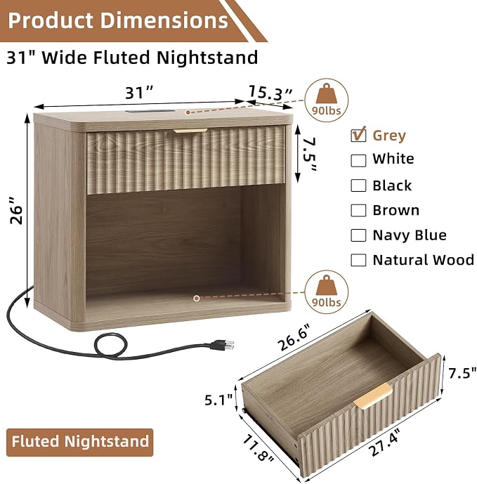 LEYAOYAO 31" Wide Fluted Nightstand - Image 2