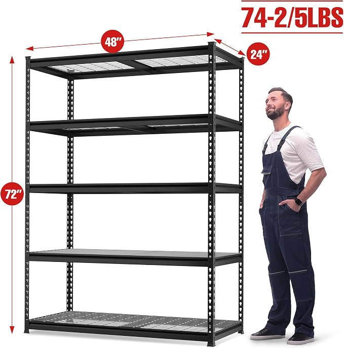 WORKPRO 5-Tier Heavy Duty Metal Shelving Unit, 48”W x 24”D x 72”H, Adjustable - Image 3