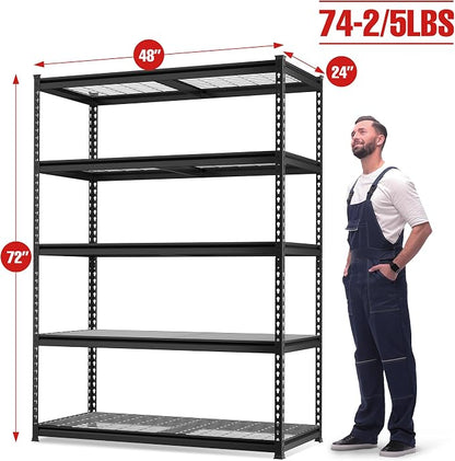 WORKPRO 4000LBS Heavy Duty Shelving, 48”W x 24”D x 72”H, 5-Tier Storage Shelves - Image 3