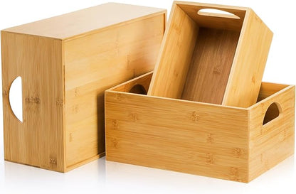 DEAYOU 3 Pack Bamboo Storage Bin, Bamboo Storage Box Crate, Natural Nesting - Image 5
