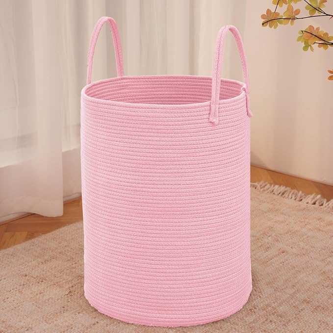 Large Woven Laundry Basket Hamper, 80L Cotton Rope Storage Bin by JMvicyroam