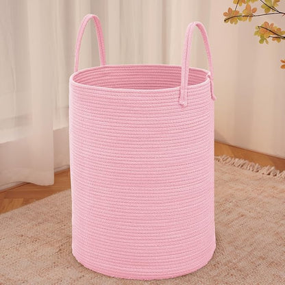 Large Woven Laundry Basket Hamper, 60L Cotton Rope Storage Bin by JMvicyroam