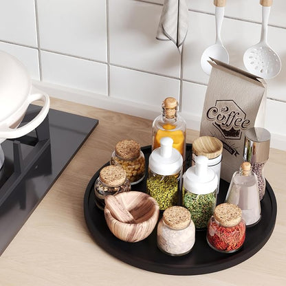 Lazy Susan Organizer for Kitchen, Bamboo Turntable for Cabinet, Large（Black） - Image 3