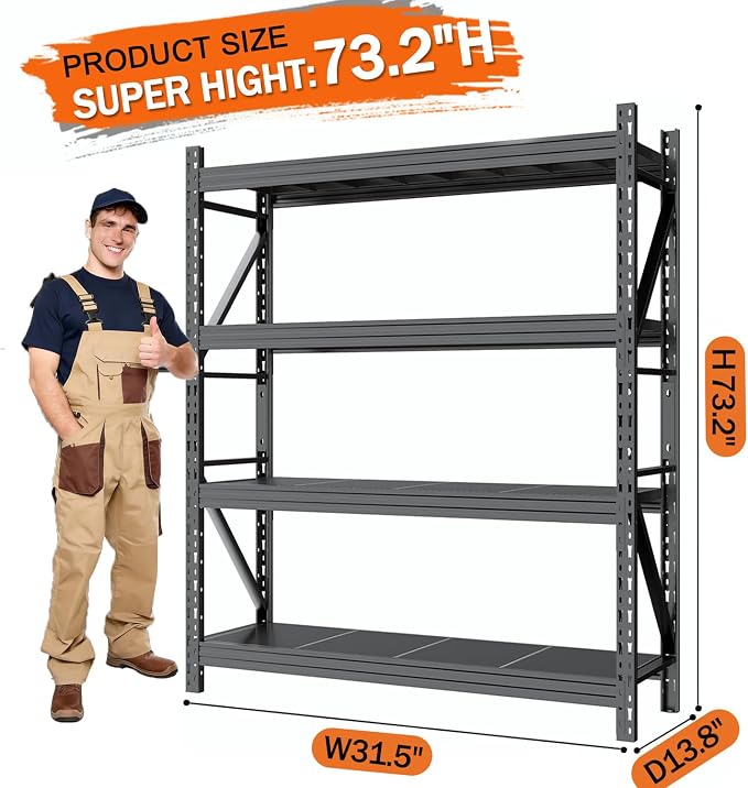 31.5''W Heavy Duty Storage Shelves, 2500LBS Metal Garage Shelving Units - Image 2