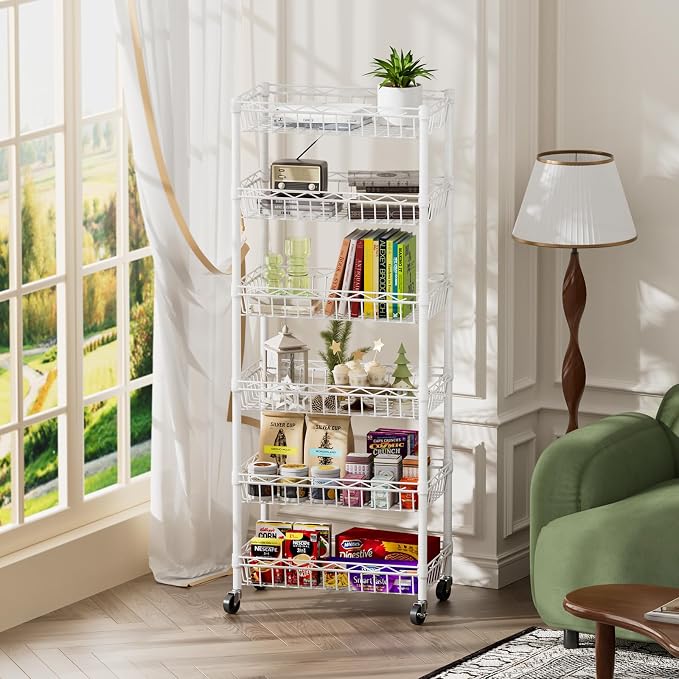 SINGAYE 6 Tier Basket Shelf Wire Shelving Unit Adjustable Storage Shelves Big - Image 7