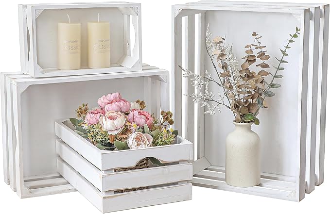 Set of 4 Large Wooden Decorative Storage Crates, Farmhouse Wood Storage by JUMBOHUMBLE