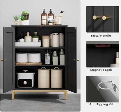 Homhedy Bathroom Storage Cabinet, Freestanding Floor Cabinet, Adjustable Shelves - Image 5