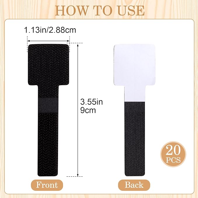 20pcs Hook and Loop Cable Ties, 3.55 Inch Self Adhesive Cable Management Straps - Image 2