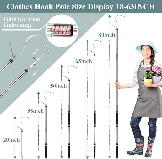 Clothes Hook Pole Heavy Duty, 32 to 80In Retail Clothing Hook Pole | Extra Long - Image 3