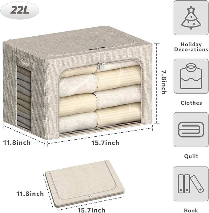 4 Pack Clothes Storage Bins - 22L Stackable Storage Box with Lid，Foldable - Image 4