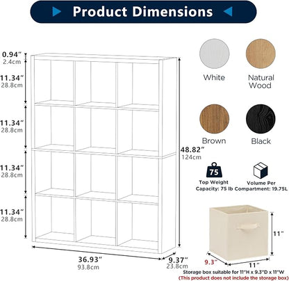 12 Cube Storage Organizer, Wooden Cube Shelf Bookcase - Image 2