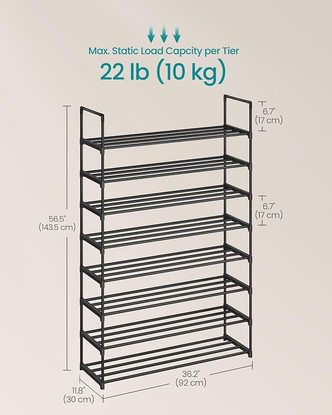 SONGMICS Shoe Rack, 8-Tier Shoe Organizer, Metal Storage Shelf, Upright or - Image 3