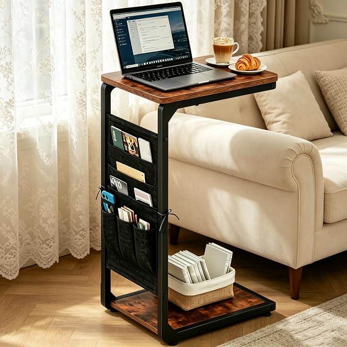 TV Trays Set of 2, TV Tables for Eating Dinner Tray Snack Couch Side Table Wood - Image 4