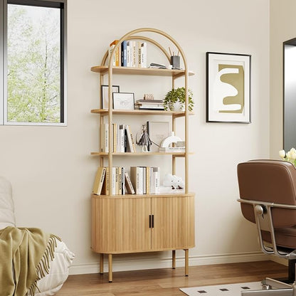 BREEZEHEAT Fluted Arched Bookshelf, 4-Tier Open Display Storage Shelf, and - Image 7