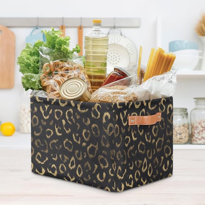 Pardick Black Gold Leopard Basket Storage Bins Large Fabric Toys Storage Cube - Image 7