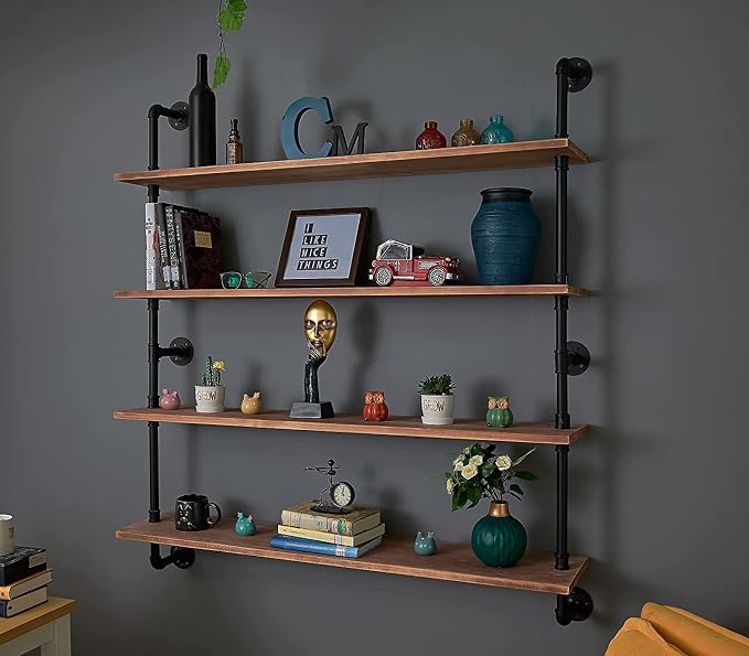 HDDFER Floating Bookshelf Shelves Industrial Pipe Shelving Floating Pipe Shelf - Image 3