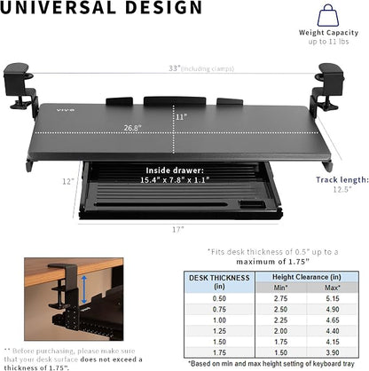 VIVO Large Clamp-on Height Adjustable Keyboard Tray, Pull Out Platform - Image 5
