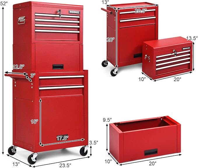 Goplus Tool Chest, 3-in-1 Rolling 6 Drawers Tool Cabinet - Image 3