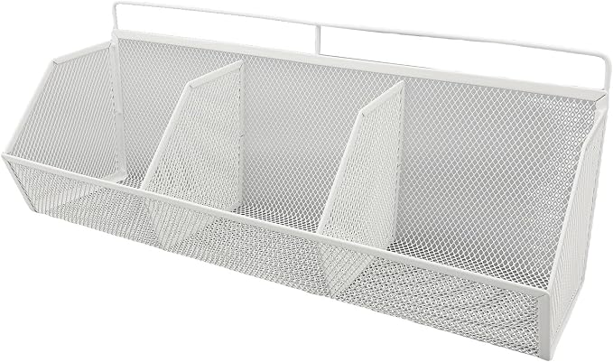 Metal Wire Basket, 3 Grids Wall Hanging Baskets, Wall Mount Slanted Opening by oreilet