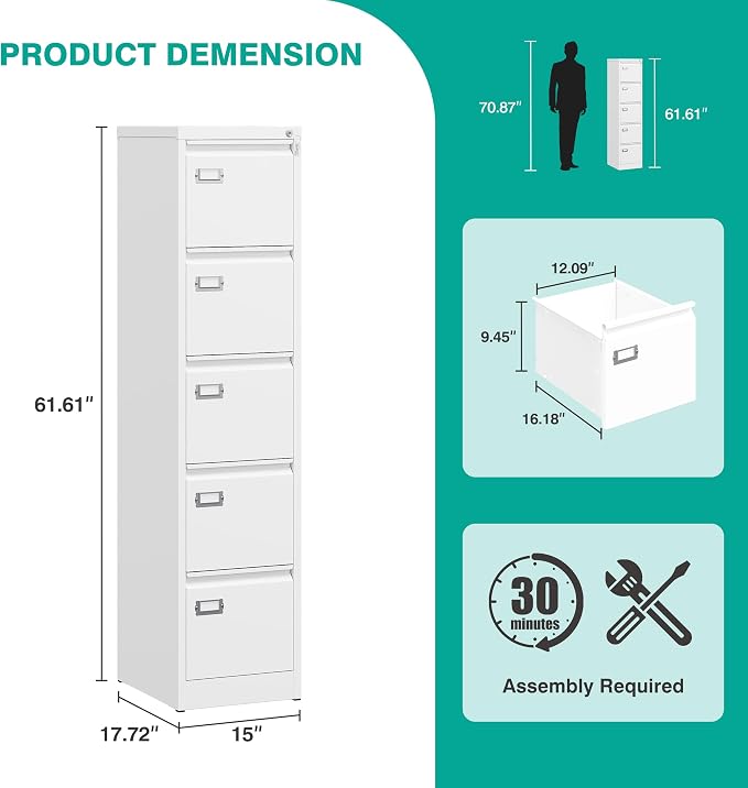 SISESOL 5 Drawer File Cabinet - Image 3