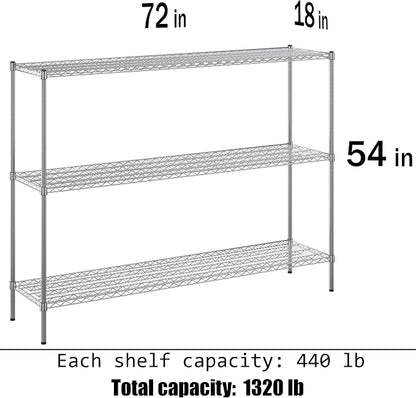 18" Deep x 72" Wide x 54" Height Wire Shelving Kit | 3-Tier | NSF Commercial - Image 3