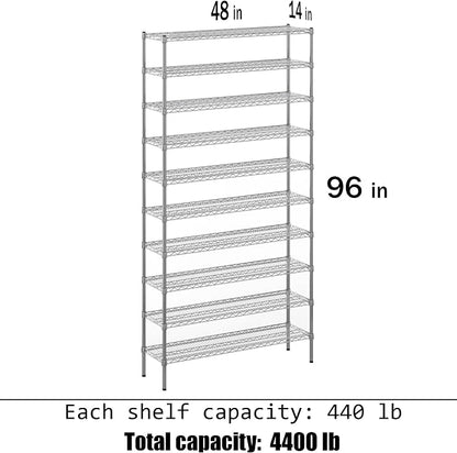 14" Deep x 48" Wide x 96" Height Wire Shelving Kit | 10-Tier | NSF Commercial - Image 3