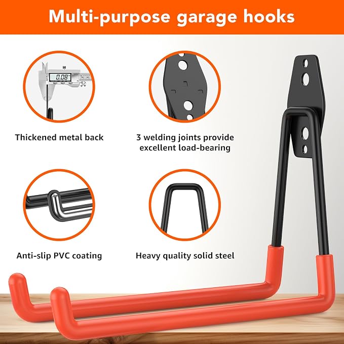 16 Pack Garage Hooks with Anti-Slip Coating Heavy Duty Wall Mount Hooks - Image 3