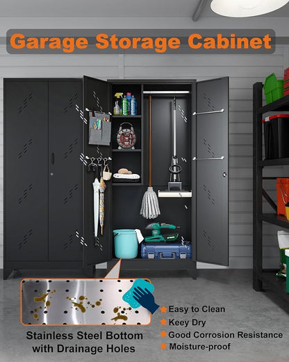 75" Metal Storage Cabinet with Lockable Doors, Functional Garage Storage - Image 4