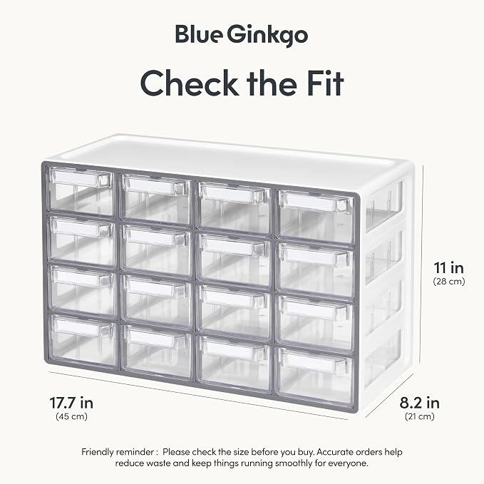 Blue Ginkgo Medium 16-Drawer Cabinet – Stackable Clear Organizer - Image 2