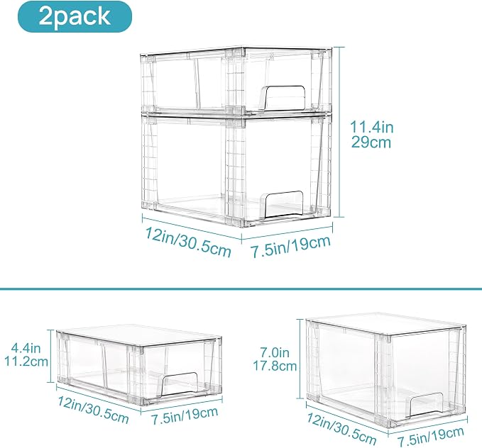 Vtopmart 4 Pack Clear Stackable Storage Drawers, Plastic Drawers - Image 3