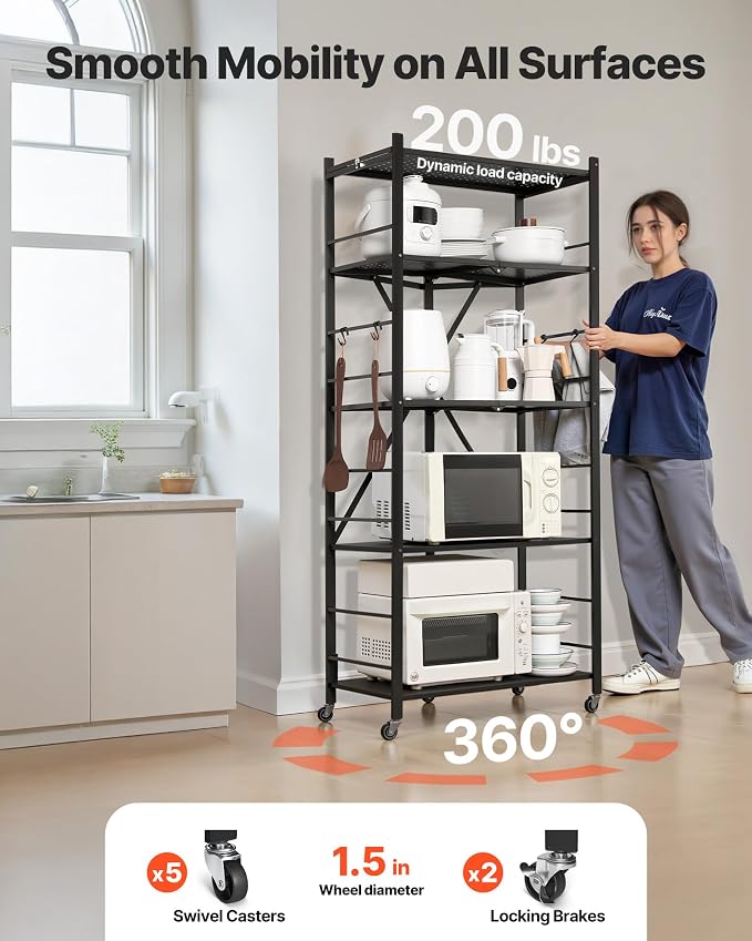 VEVOR 5-Tier Foldable Storage Shelf, 28W x 15D x 64H Inch Folding Metal Rack - Image 5