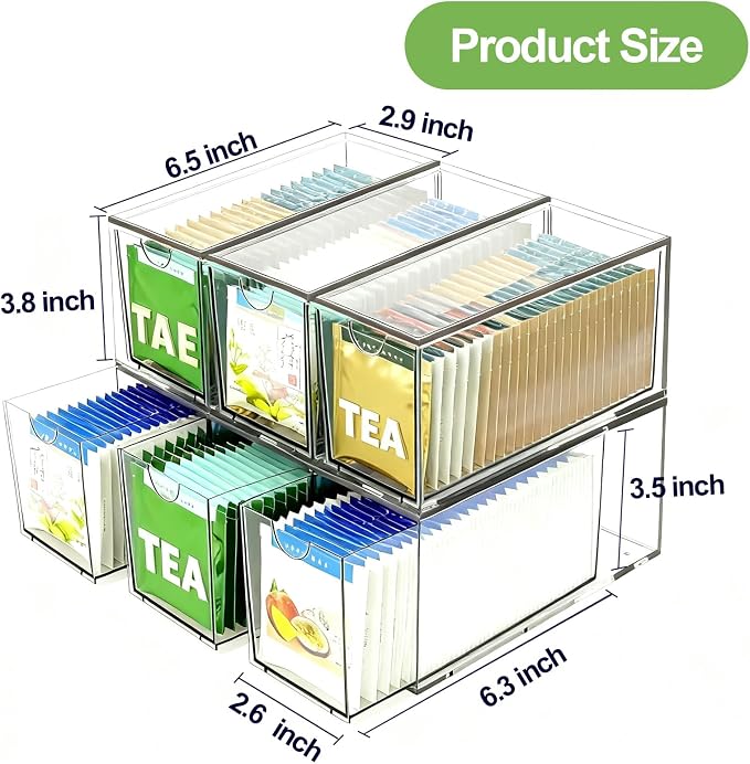 2 Pack Stackable Tea Bag Storage Organizer Drawers – Clear Acrylic Tea Bag - Image 3