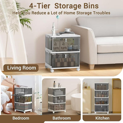 Storage Bins with Lids, 4 Tier Stackable Storage Bins with Drawers, 4 Pack - Image 6