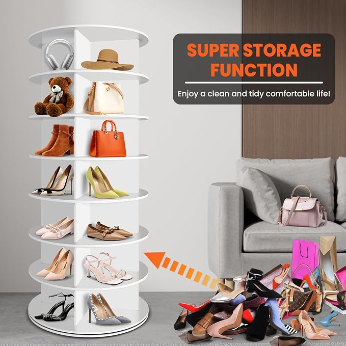RUNSUNSPRI 7 Tier Rotating Shoe Rack Corner Organizer 360°Rotating Shoe Rack - Image 4