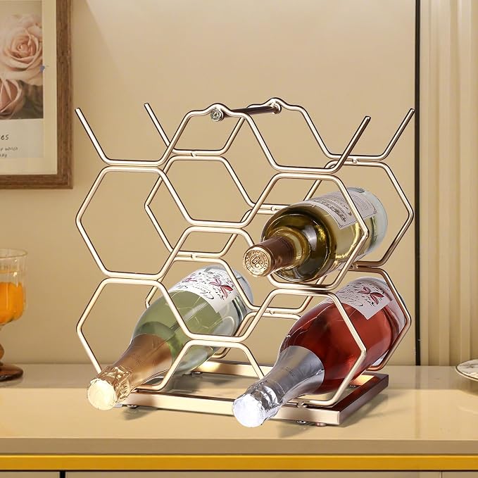 Small Wine Racks Countertop, Metal Wine Bottle Holder Modern Gold - Image 7