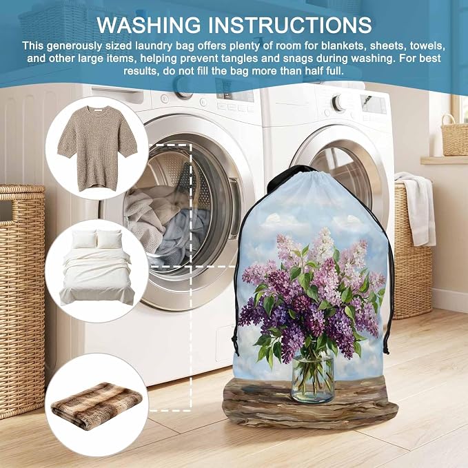 Floral XL Laundry Bag Lilacs Flower in Bottle Vintage Spring Machine Washable - Image 7